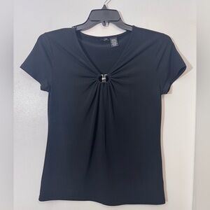 East 5th Black Short Sleeve Top with Front Detail